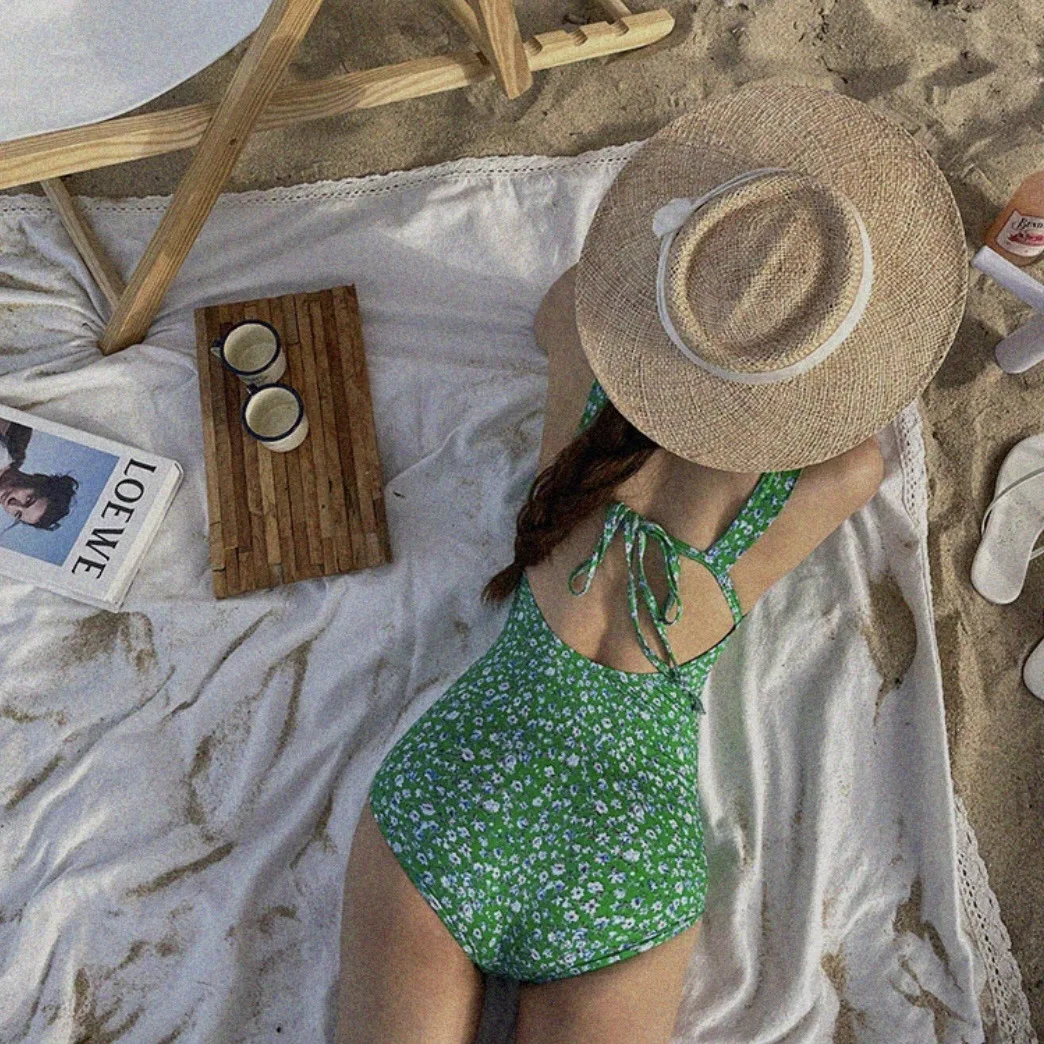 Roupa de banho feminina 2024 biquíni feminino impresso maiô sem costas sexy de uma peça primavera quente banho M-XL