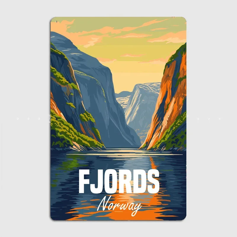 Fjords Norway Travel Scenic Spot Vintage Poster Metal Sign Kitchen Wall Art Decor Garage Room Decor Tin Home Decor