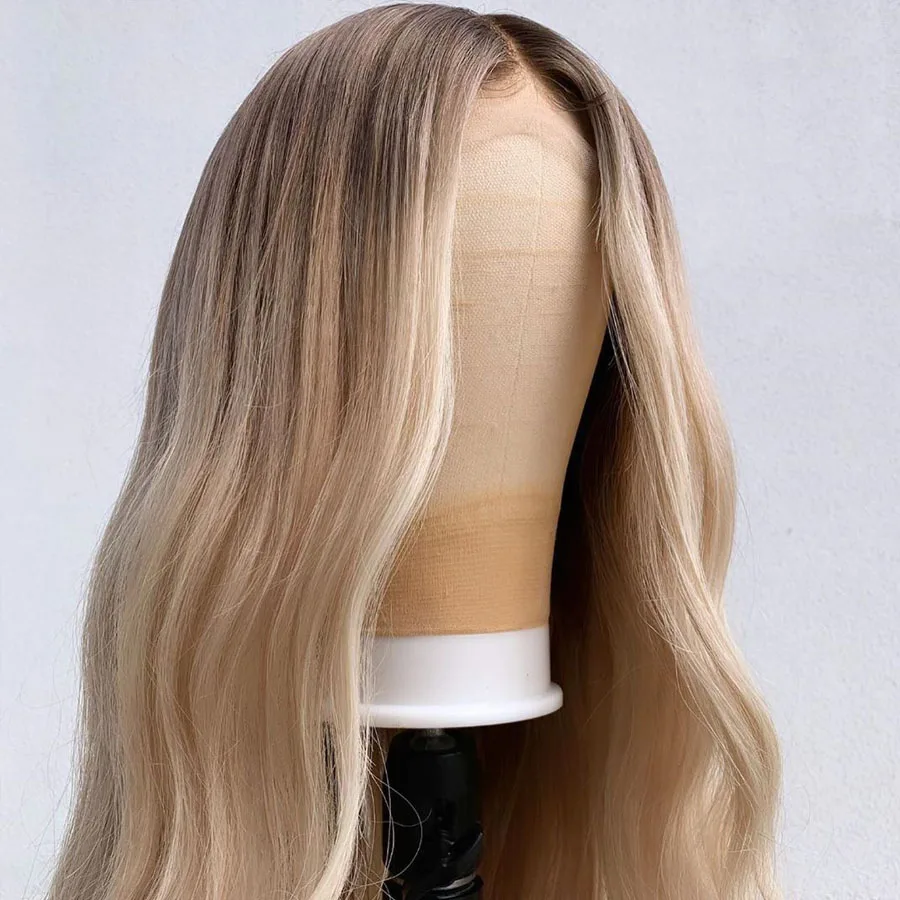 180Density 26Inch Soft Long Ombre Ash Blonde Body Wave Lace Front Wig For Black Women With Baby Hair Glueless Preplucked Daily