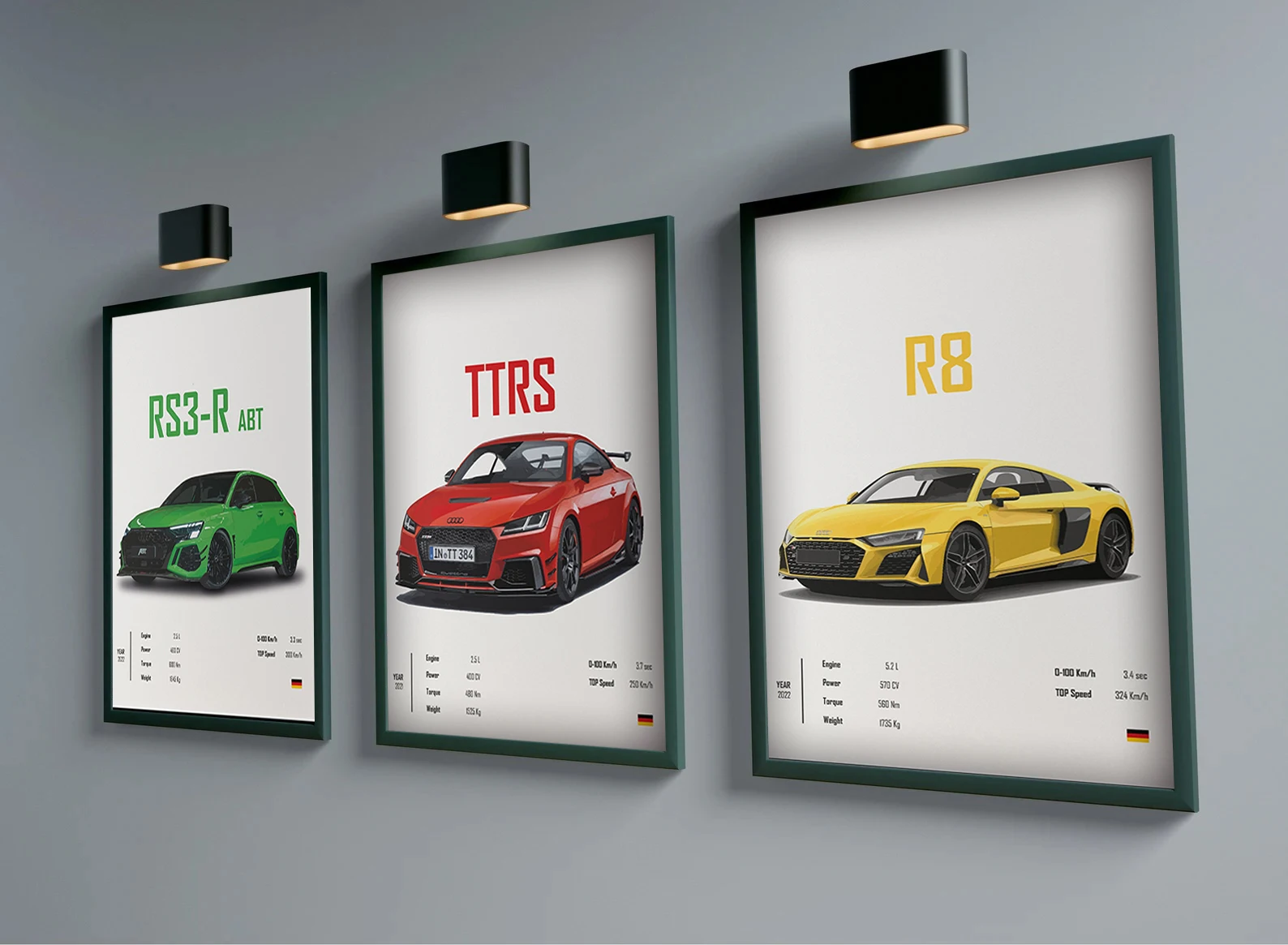 Pop Retro German Cars Poster Aesthetic Set Luxury Supercar M8 M4 R8 RS6 Canvas Painting For Wall Art Home Garage Room Decor Gift