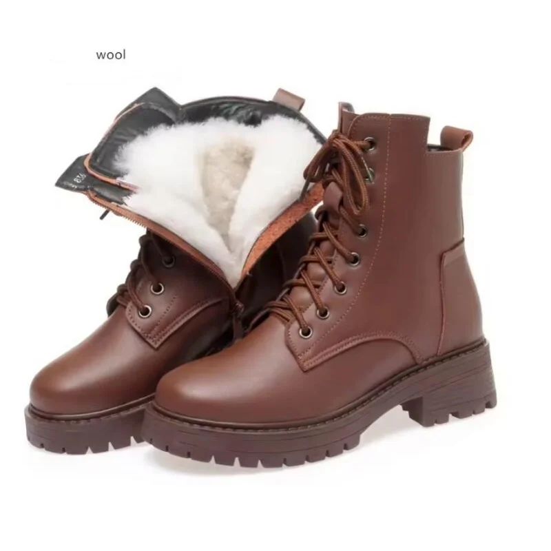 

New Women Boots female winter Large Size Non-slip Women's Snow Boots Genuine Leather Warm Women Ankle Boots