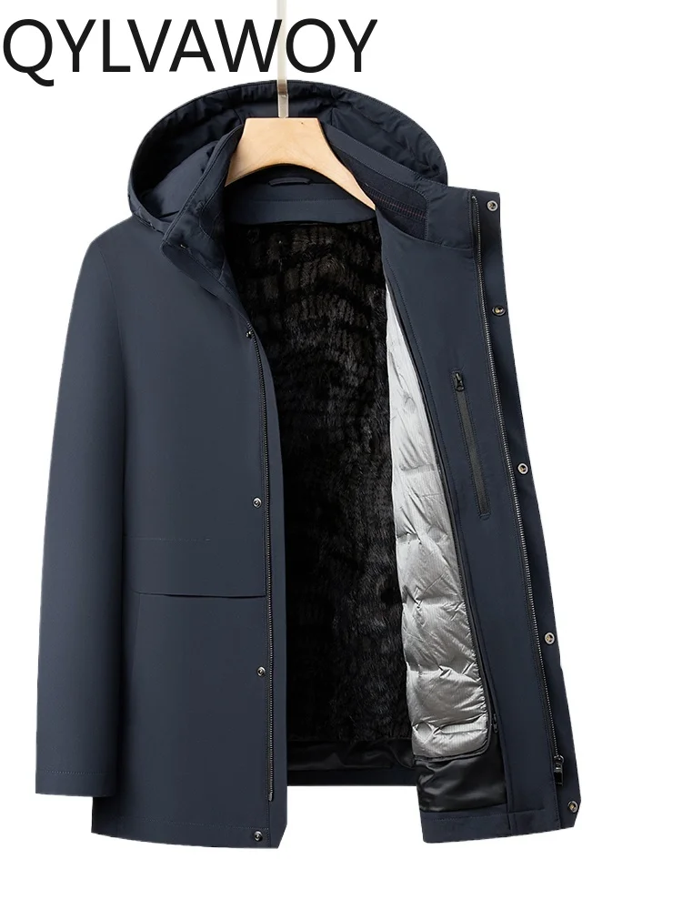 

QYLVAWOY Winter Parka Outerwear Mid-Length Shearling Middle-Aged Men's Niekefu (Fur-Lined Coat) Mink Liner Men's LJ2538