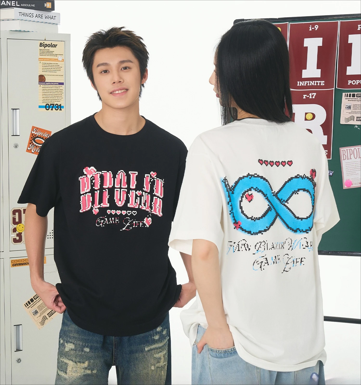 

2025 Pixel Love Printed Short-sleeved T-shirt Unisex Couple Trendy Brand Cycling Versatile Summer Casual Crew Neck Top
