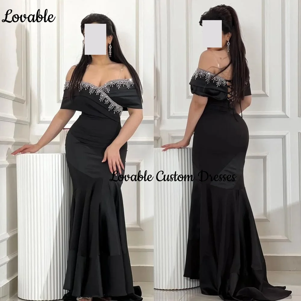 

Customized Dresses For Special Occasions Mermaid Off-The-Shoulder Neckline Floor-Length Beadings Evening Dresses Zipper Up