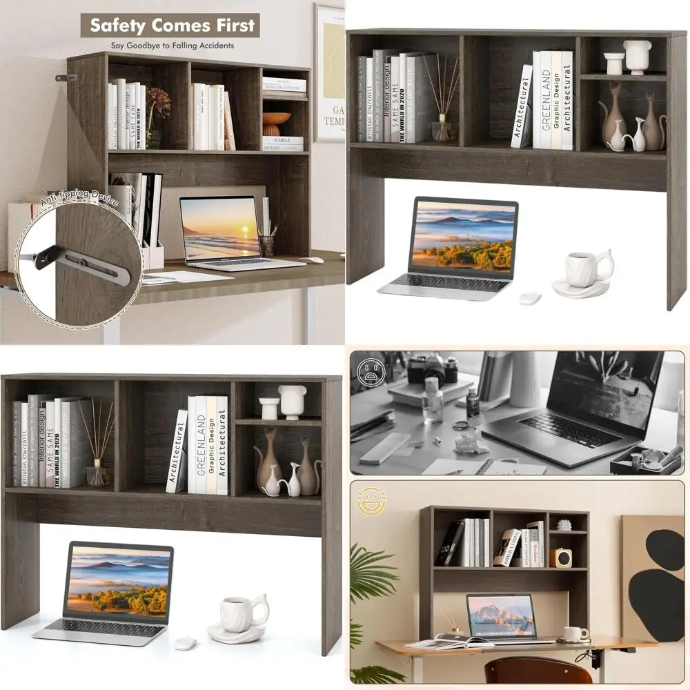 

4-Shelf Desktop Storage Hutch for Computer Desk, Multipurpose Wood Rack Organizer for Home Office and Dorm