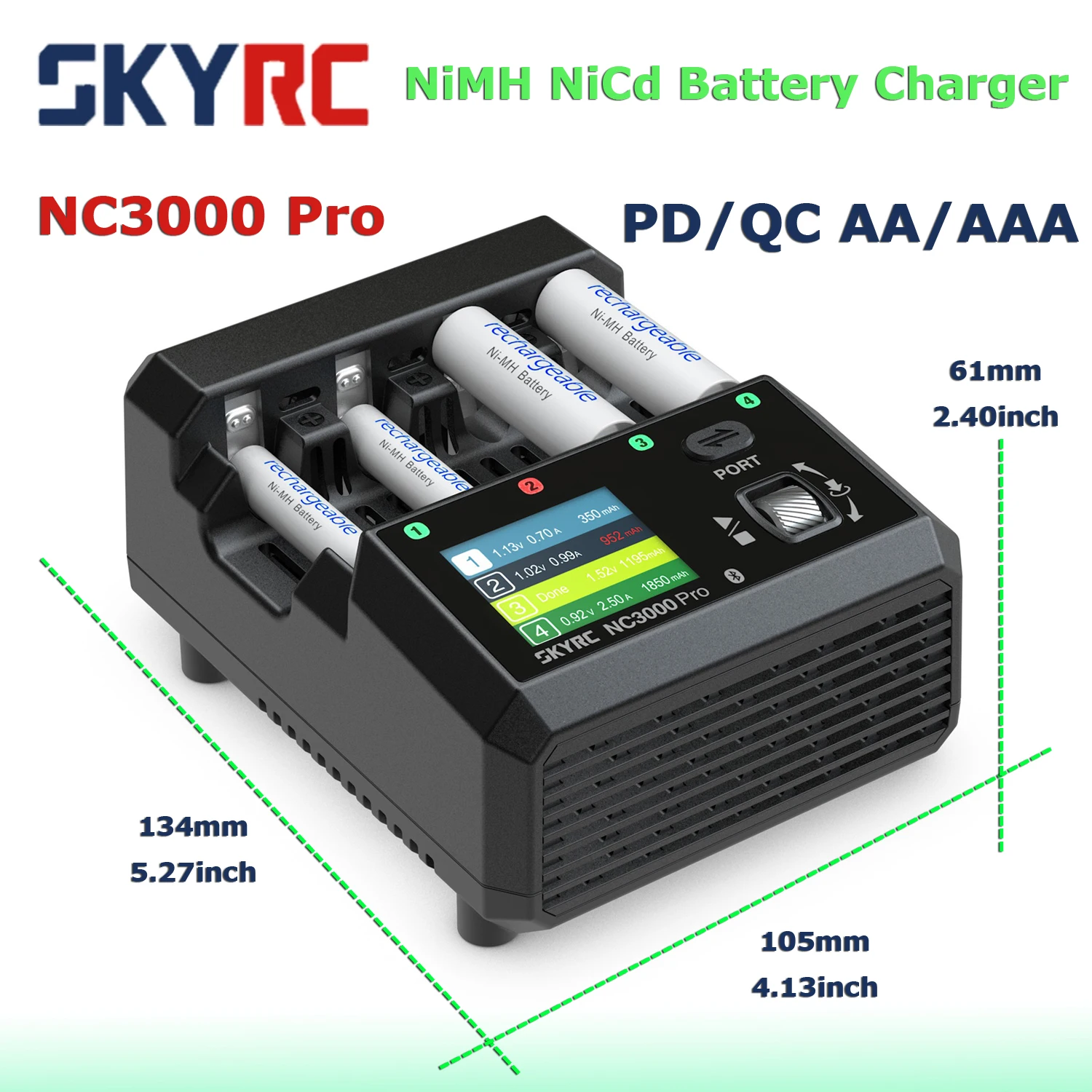 

SKYRC NC3000 Pro NiMH NiCd AA/AAA Battery Charger NC3000Pro PD/QC Smart Battery Charger 4-Slot APP Control Charger Discharger