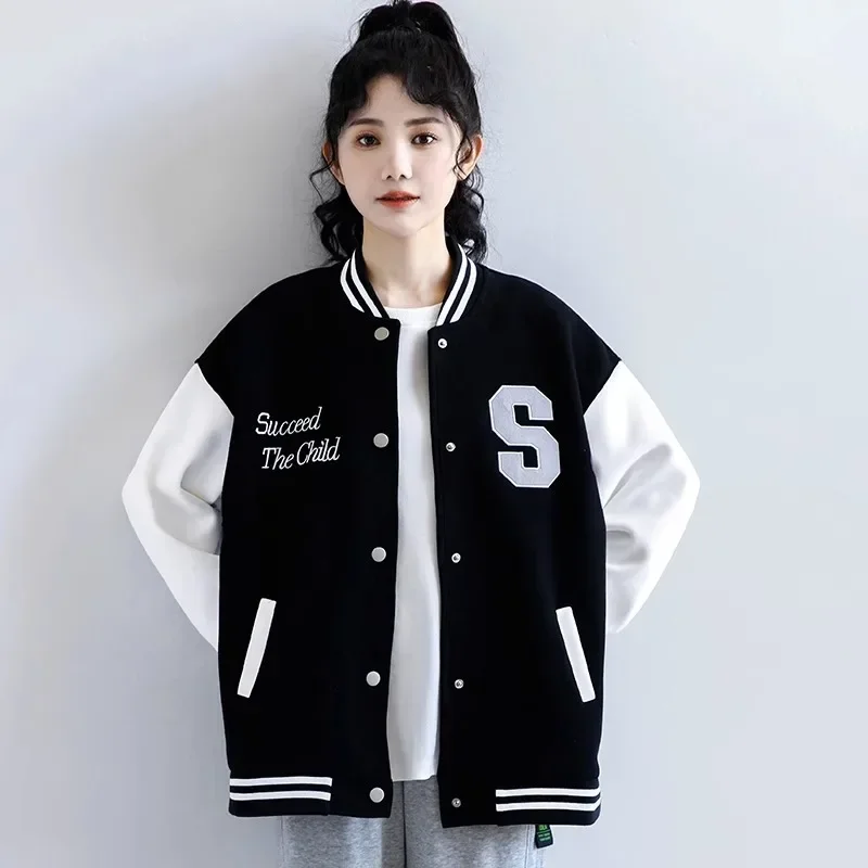 Boreathiman 2024 Oversized Baseball Hoodie Jacket Clashing Colors Letter Graphic Trendy Fall Varsity Coat Women Top Clothes