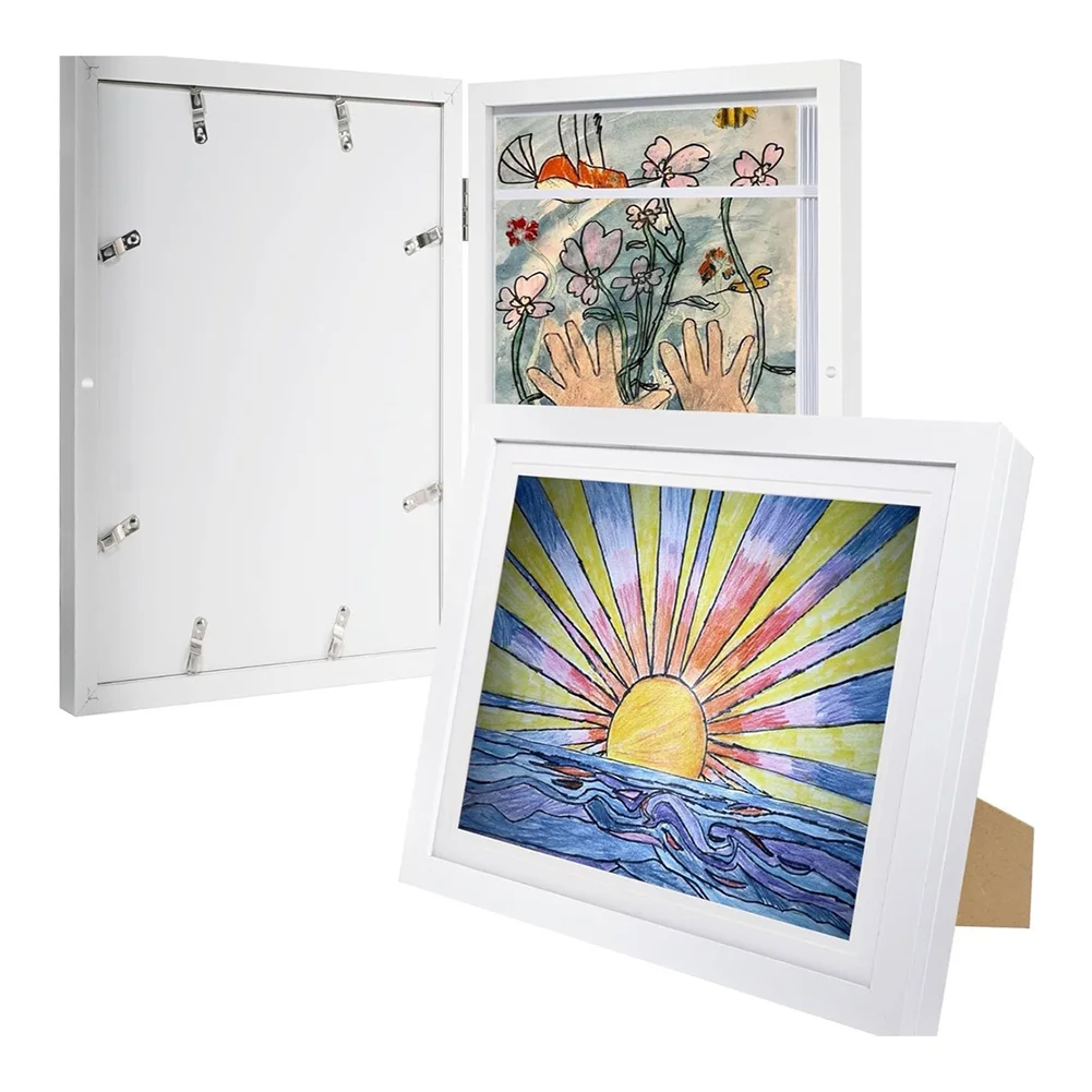 Wood Based Art Frame for Displaying Drawings in 3D Style Compact Dimensions Allow Placement on Desk Shelf or Table