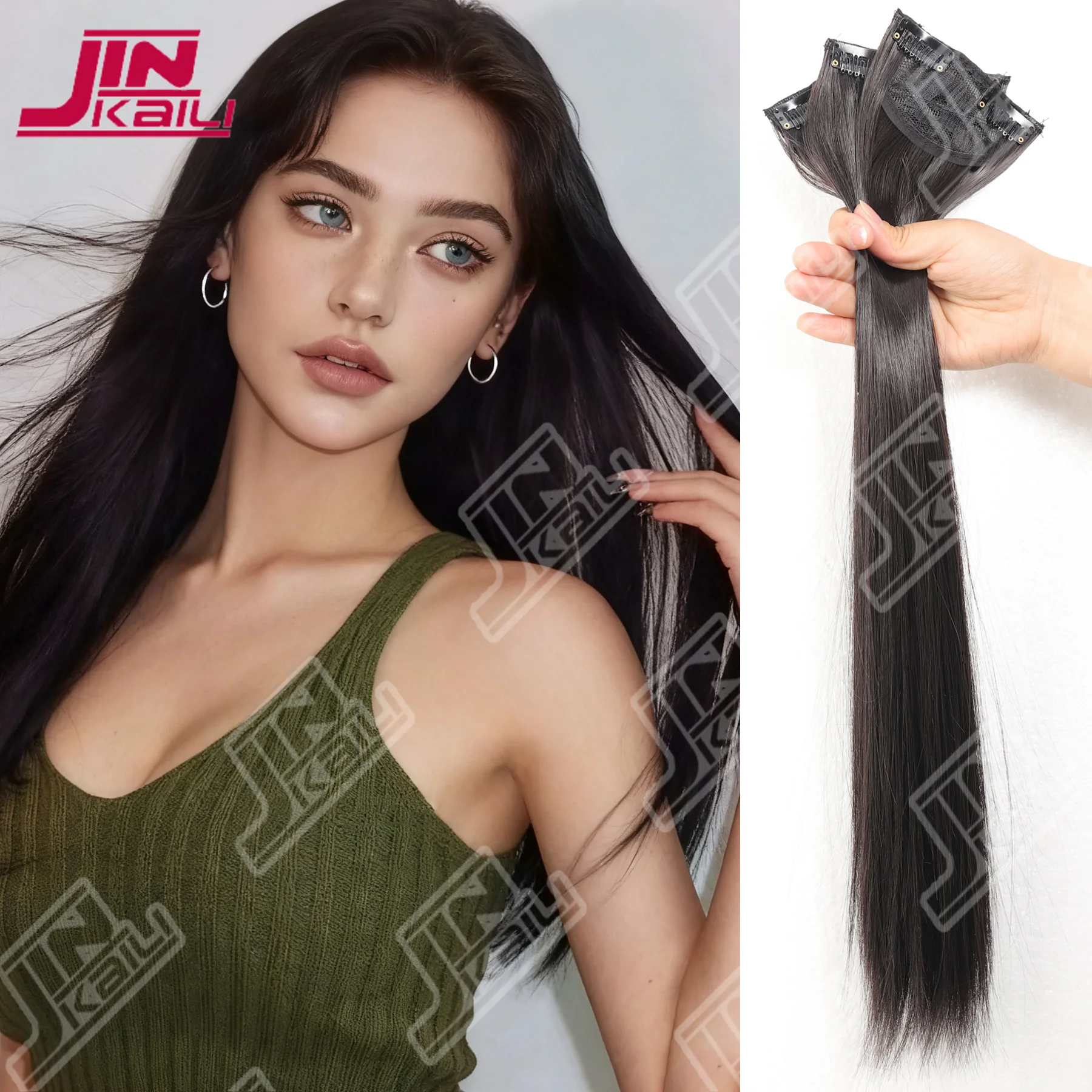 JKL 16-24inch Synthetic Hair Pads Invisible Seamless Clip In Hair Extension Increase Hair Top Side Cover Hairpiece