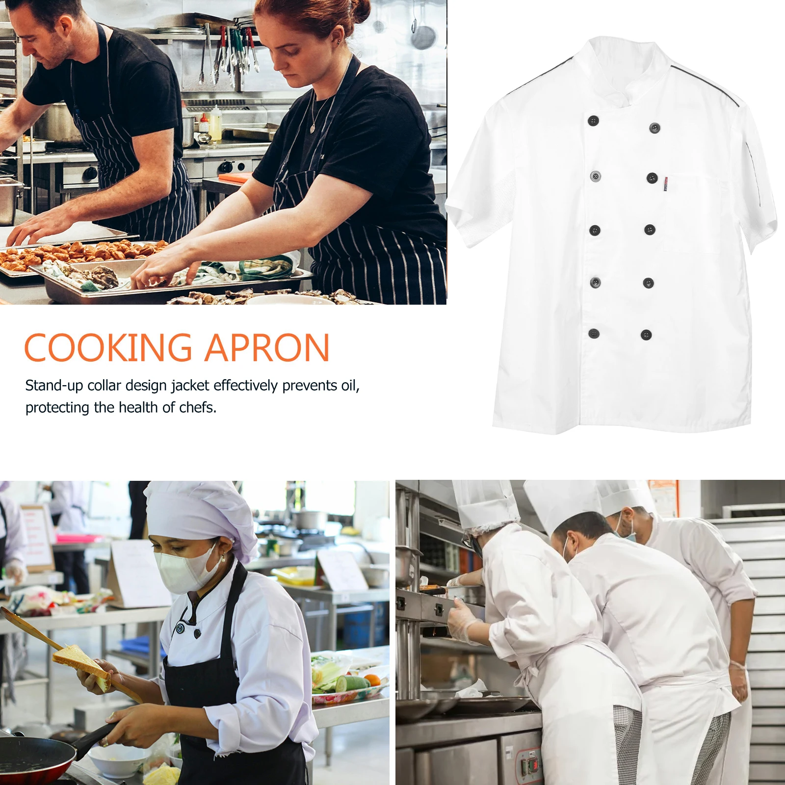 

Chef Work Clothes Short Sleeve Chef Jacket Coat for Men Women Moisture Wicking Breathable Oil Resistant Kitchen Restaurant Scene