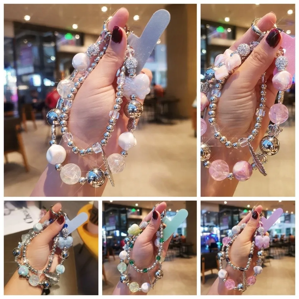 

Hanging Rope Feather Beaded Phone Chain Bow Sweet Bead Phone Pendant Cute Cartoon Phone Wrist Strap Girls Gift