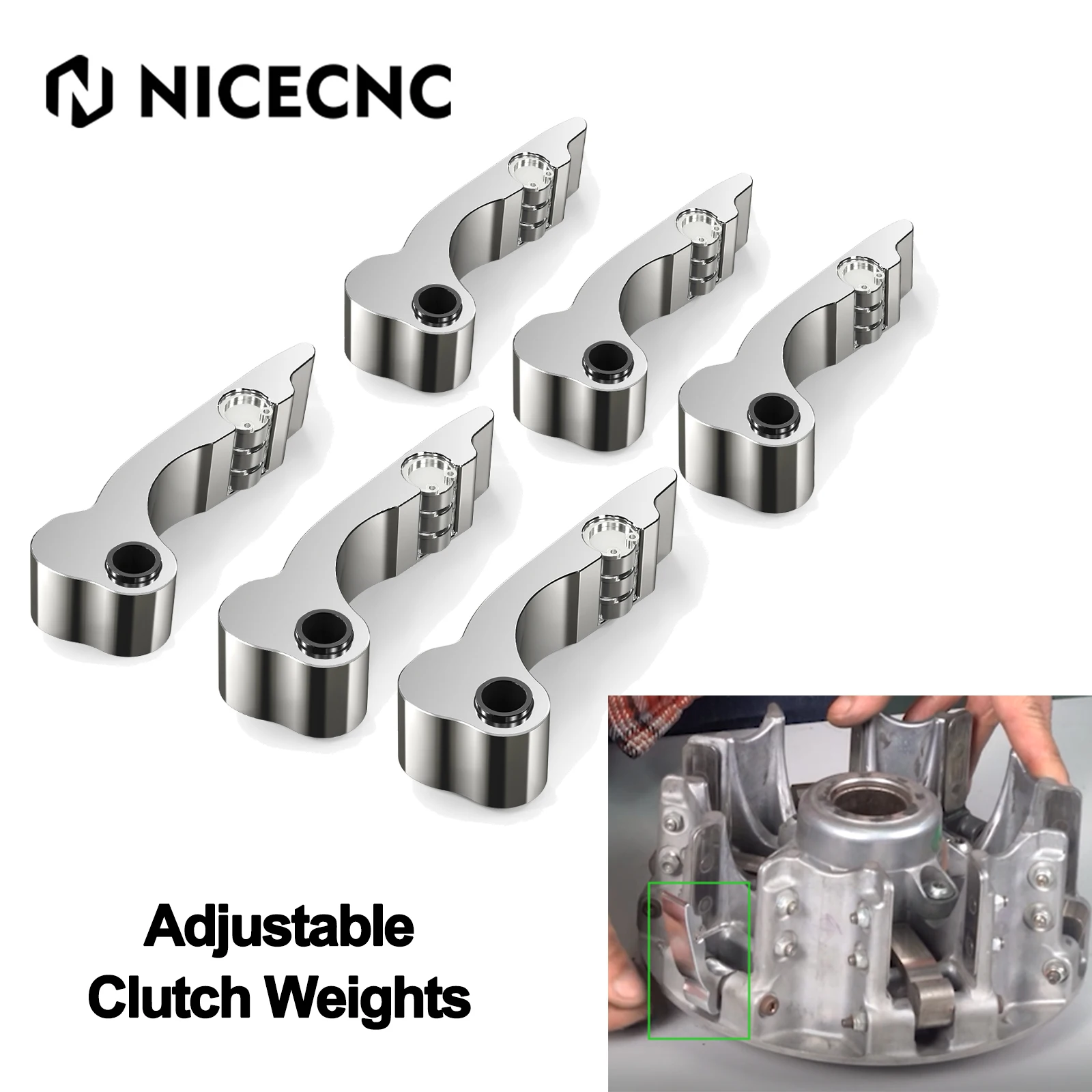 NICECNC UTV Adjustable Clutch Weights For Can Am Maverick X3 Max R RR Turbo Sport Trail 1000 4x4 Commander 1000R Parts 6Pcs