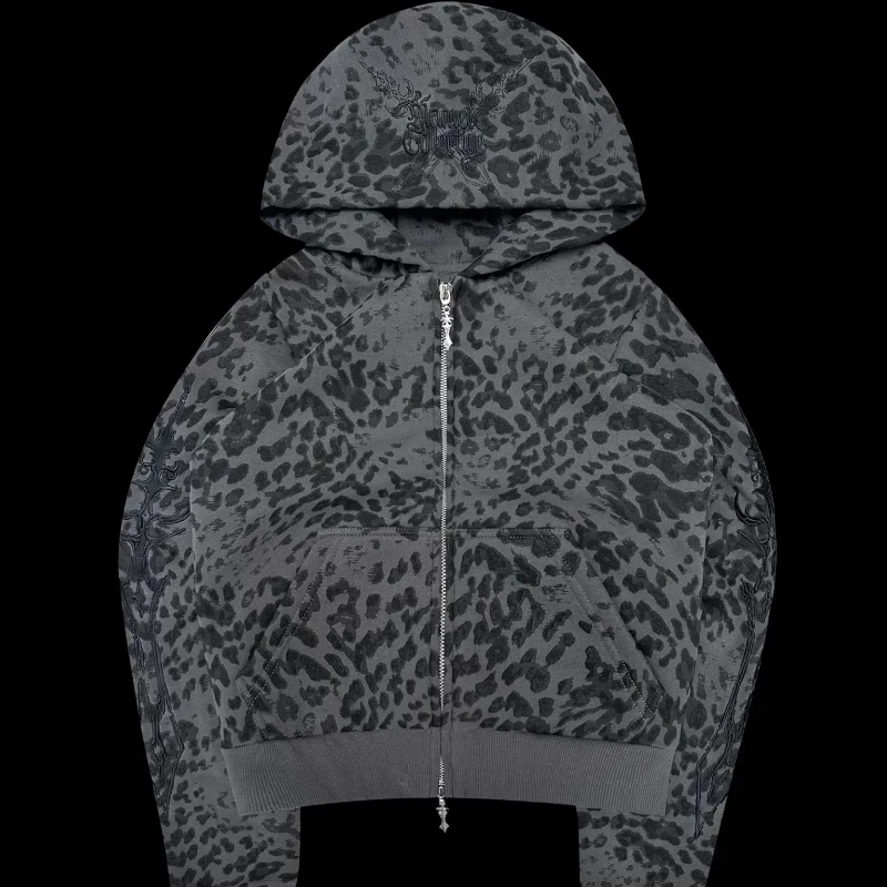 2025 comércio exterior transfronteiriço leopardo impressão zíper moletom com capuz impressão casual moda vendas diretas da fábrica europeia e americana