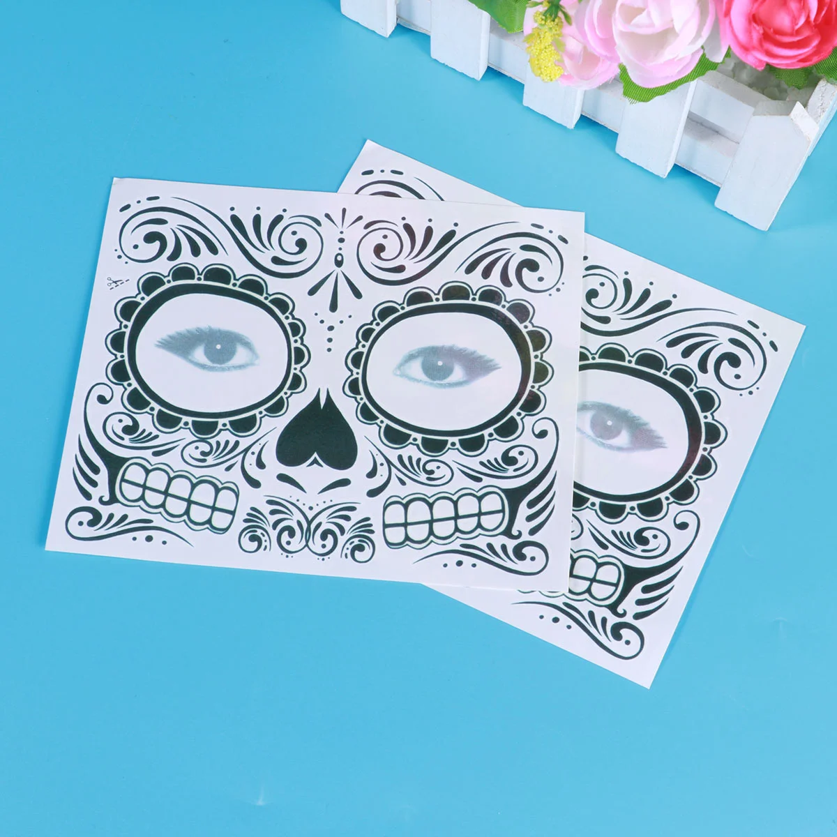 

2 Pcs Day Dead Face Stickers Temporary Tattoos for Adults Waterproof Work