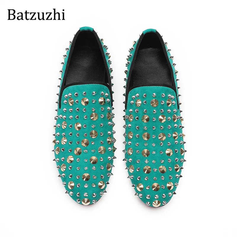 Batzuzhi 2024 New Men's Shoes Slip on Green Rivets Men's Flats Shoes Fashion Party and Wedding Shoes Male! Big Sizes 38-46!