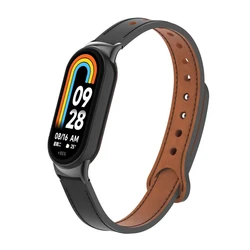 Suitable for Xiaomi band 9/8 wristband, double nail buckle leather wristband, metal connector, comfortable and firm. Formiband 9