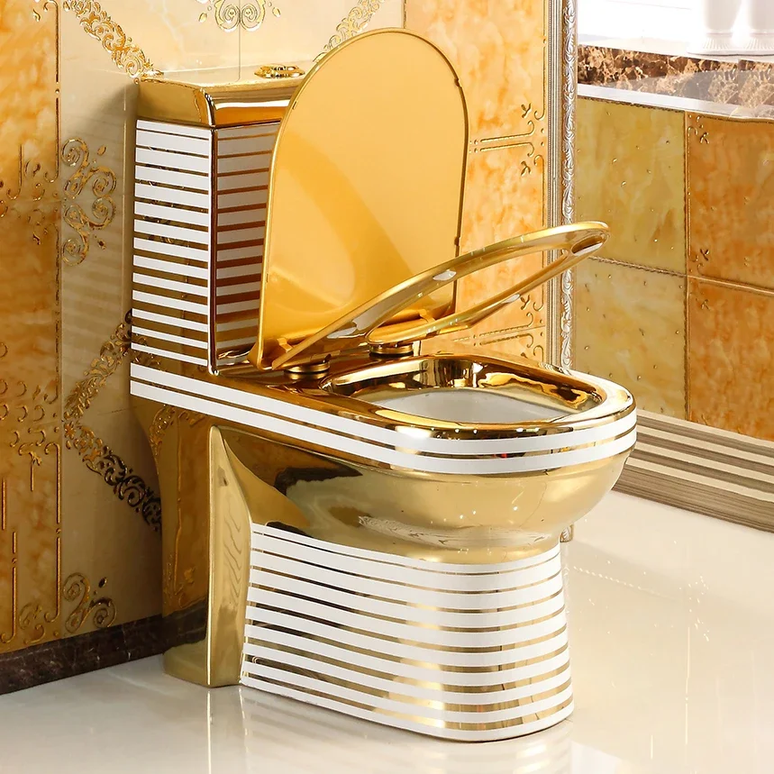 Classical design golden plated bathroom sanitaryware floor mounted one piece luxury ceramic gold color WC toilet comode