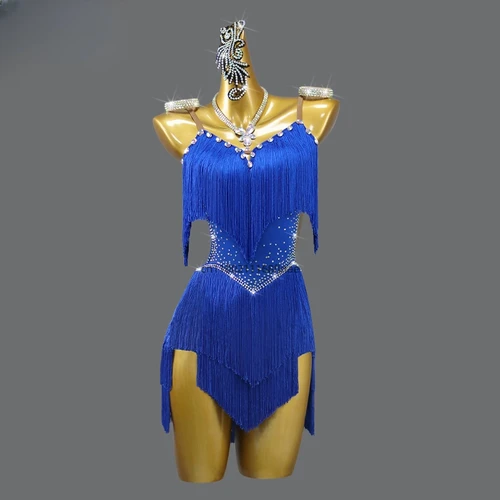 2025 nuevo traje de competición de baile latino vestido de baile profesional con borlas vestido de flores vestido de actuación de examen solitario femenino