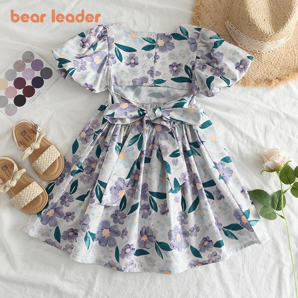 Bear Leader Girls Dresses Summer New Girls Puff Sleeve Floral Dress Fashion Dress Birthday Party Princess Dress Vestidos 3-7 Y