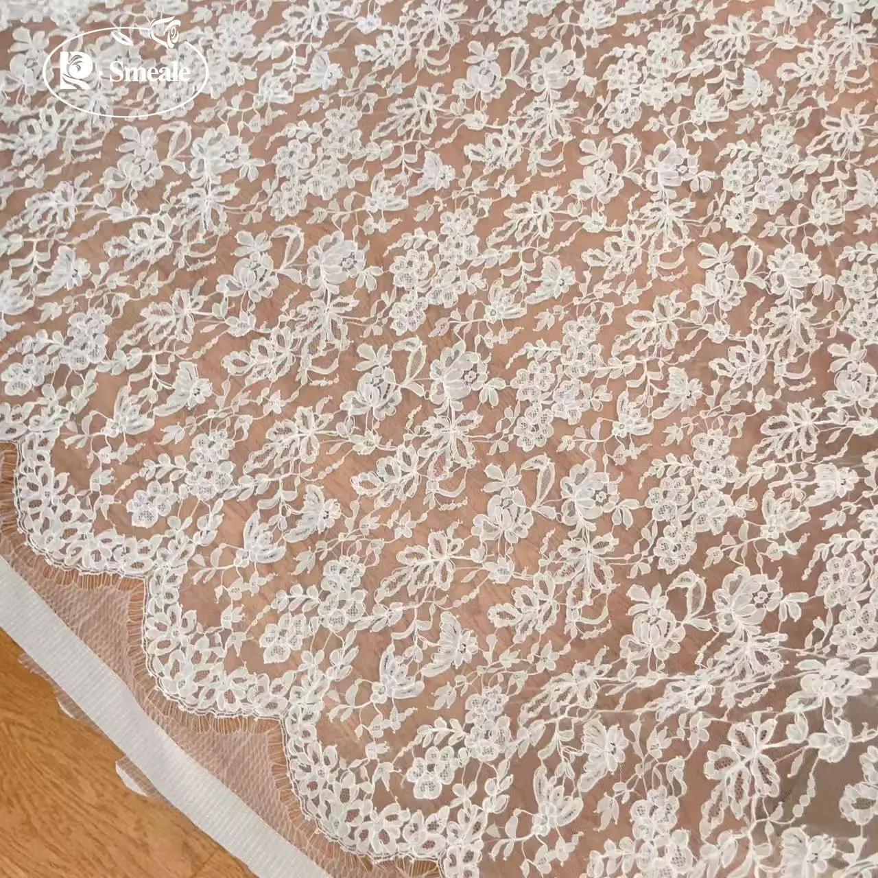 3 x 1,5 m NEUER handgefertigter Kordel-Stickerei-Wimpernspitzenstoff für Hochzeitskleider, DIY-Nähstoff, weißer afrikanischer Stoff als Meterware – Detail 7