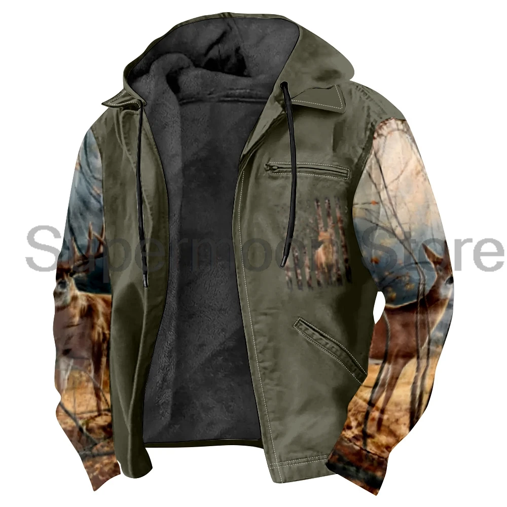 

GF Deer Print Camouflage Elk Hunting Zipper Hoodie Unisex Long Sleeve Streetwear Women Men Jacket Parkas Winter Coat