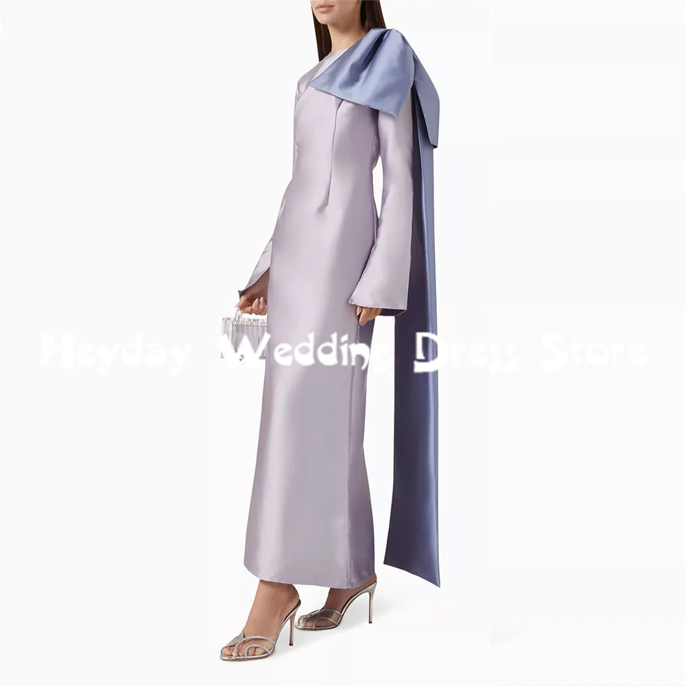 

Heyday женские прямые простые вечерние платья в Саудовской Аравии с круглым вырезом и длинными рукавами с бантом до щиколотки, вечерние элегантные вечерние платья 2025