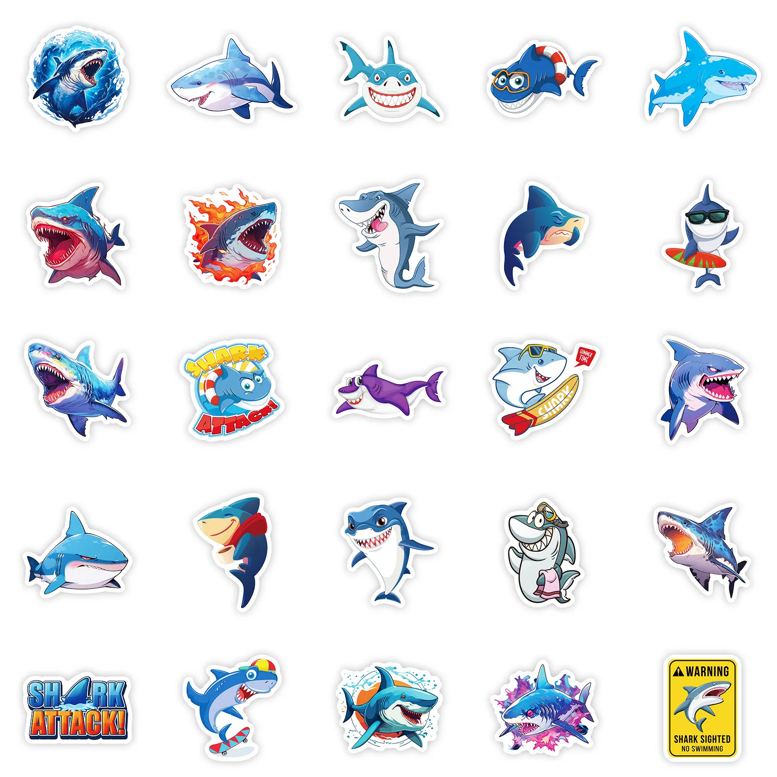 10/30/50PCS Shark Cartoon Stickers Ocean Animal Sticker DIY Scrapbook Luggage Laptop Guitar Car Bike Skateboard Kids Toys Decals