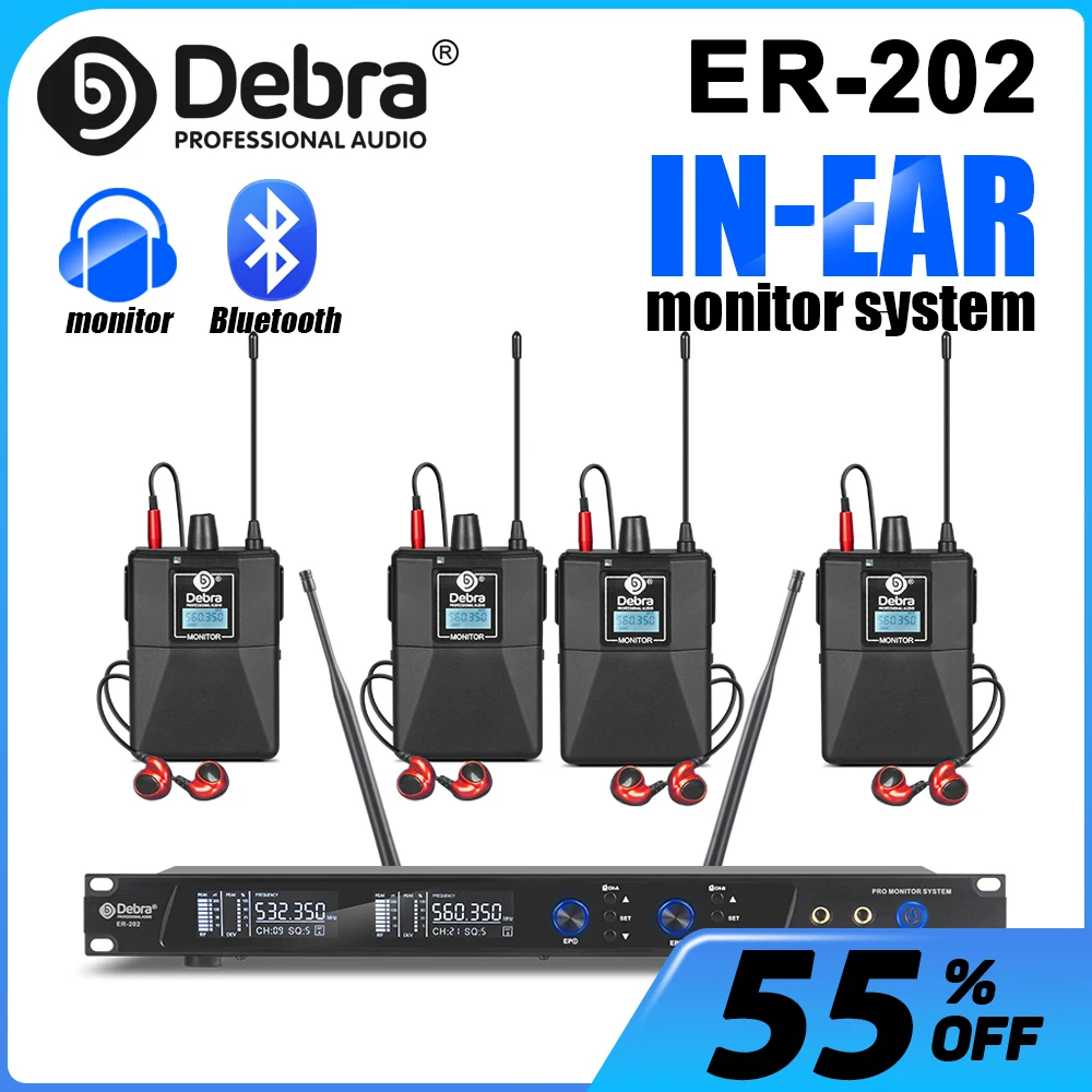 

Debra ER-202 Professional Stereo Wireless In-Ear Monitor System, UHF with Bluetooth 5.0 for Stage, Concerts, Recording Studios