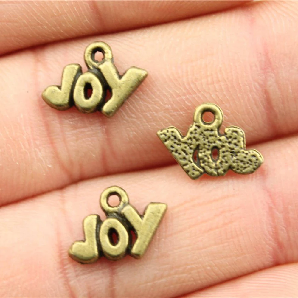 WYSIWYG 20pcs 12x9mm Joy Charms For Jewelry Making Antique Bronze Color Charms Pendants Jewelry Accessories