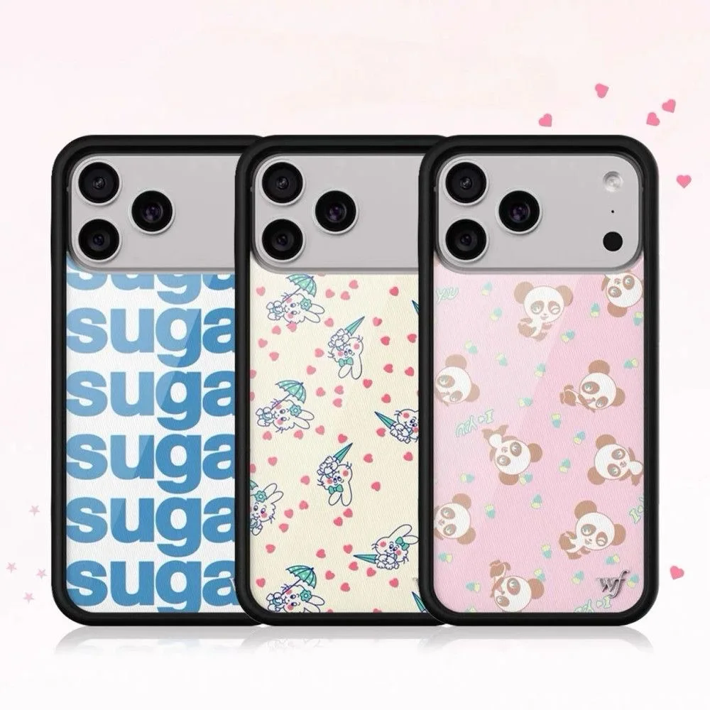 Wildflower Ins Cute Cartoon Bear Rabbit Phone Case for iPhone 16 15 14 11 12 13 17 18 Pro Max Fashion Pink Blue Shockproof Cover