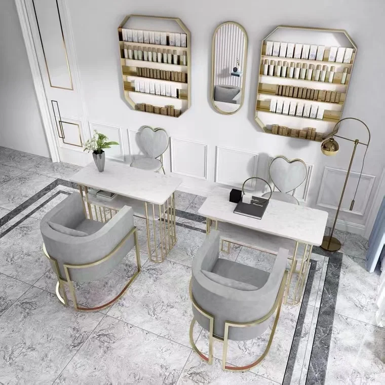 Wholesale Creative Light Luxury Salon Furniture Nordic Nail Table with Chair Modern Simple Beauty Salon Manicure Table Set
