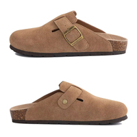 Asgard mulheres sola de cortiça tamancos chinelos moda camurça vaca plana mules com fivela ajustável sapatos de batata de couro