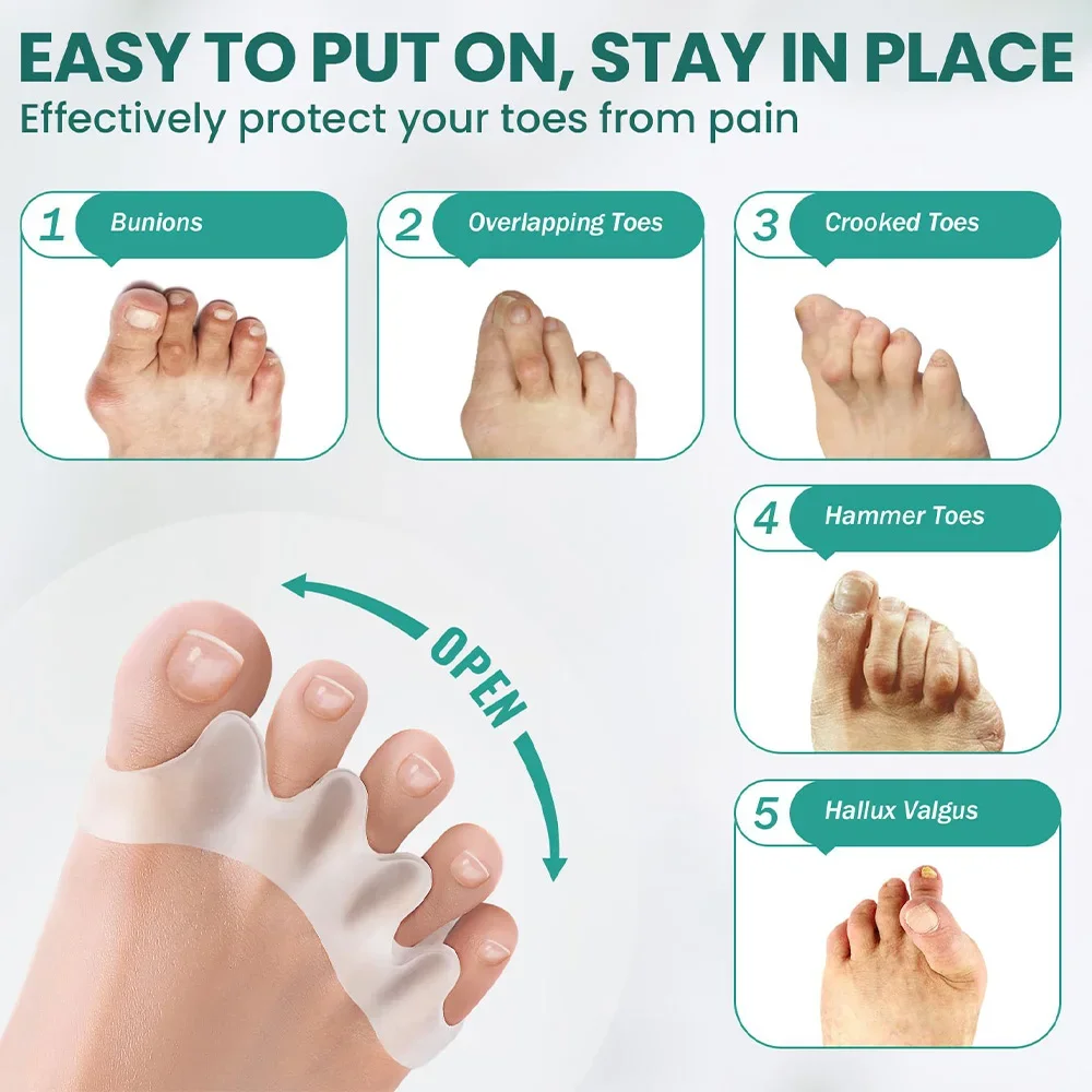 2pcs Silicone Toe Separator, Bunion Corrector, Hammer Toe Corrector, Soft Silicone Material for Toe Separation Foot Care Tool