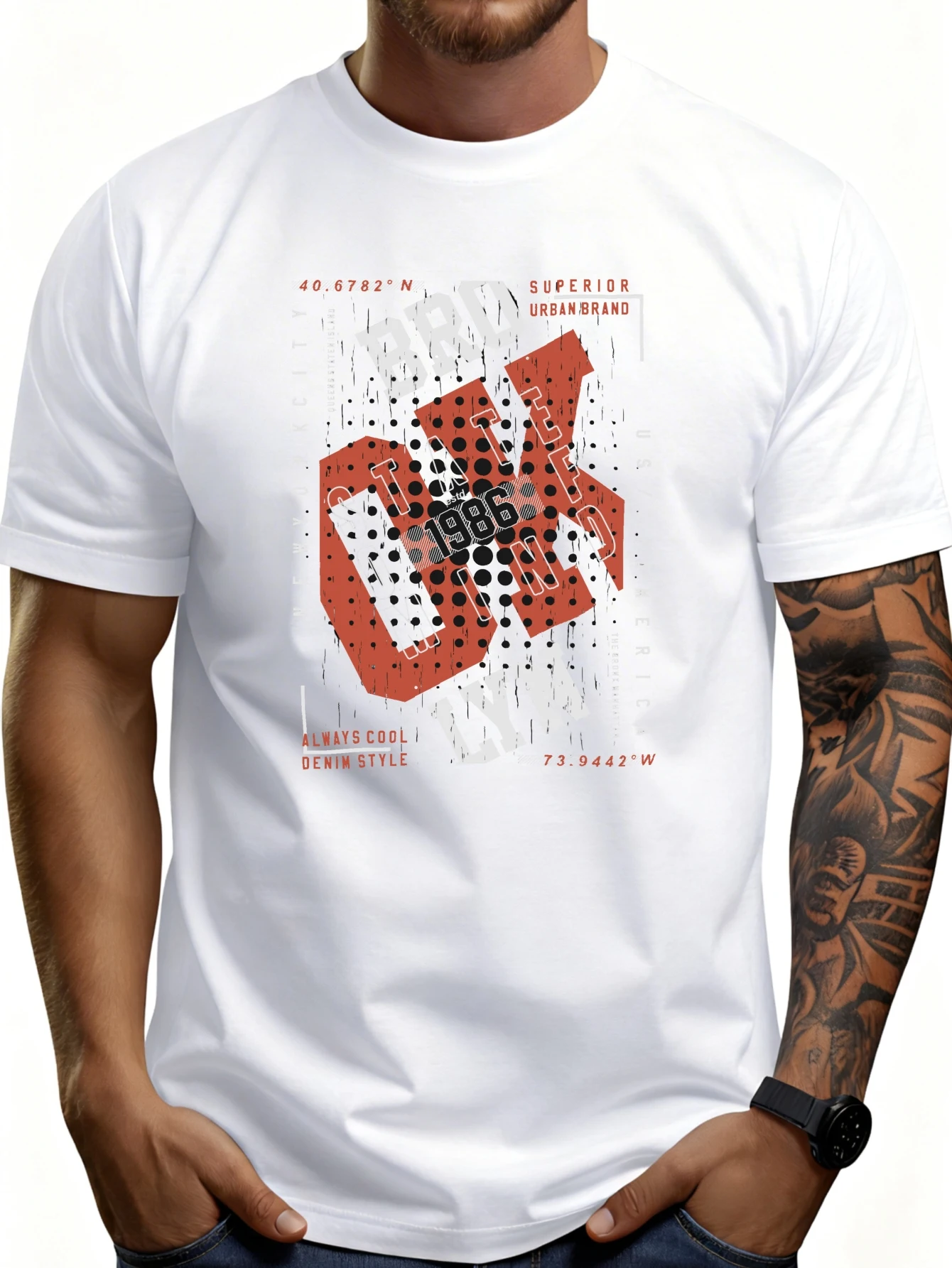 Casual Urban Style Men's T-Shirt with Bold Ok 1985 Graphic and Coordinate Design, Perfect for Everyday Wear in Spring and Summer, and Is the Perfect Gift for Fashion Enthusiasts.