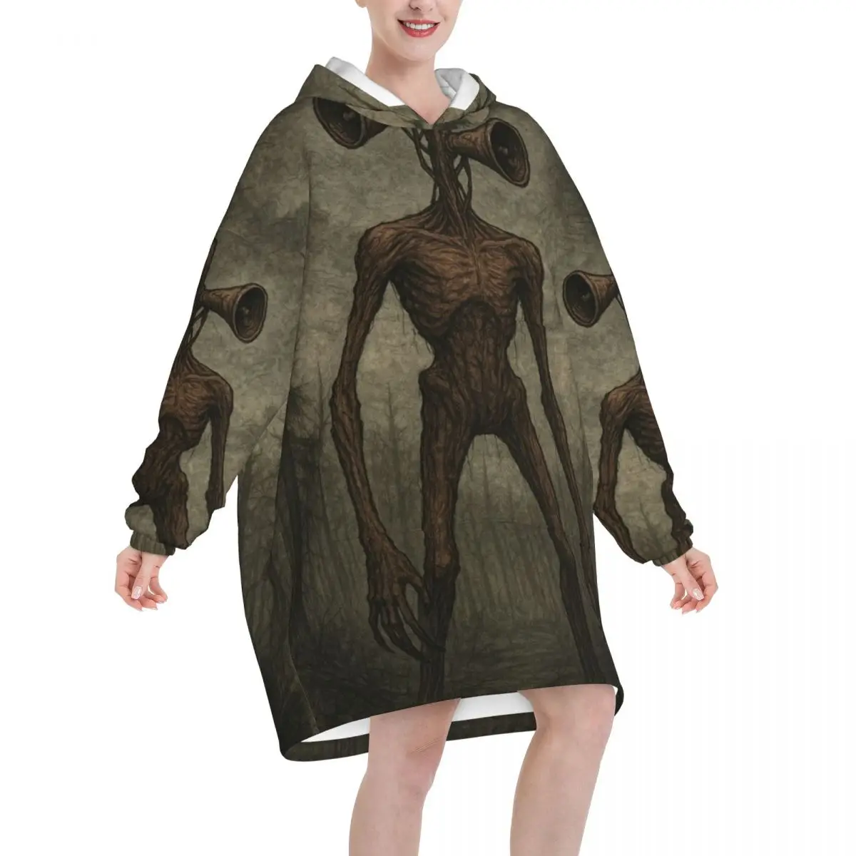 Siren Head In Dark Forest Blanket Hoodie Oversized Wearable Sweatshirt Blanket Warm Gifts for Women Girls Girlfriend