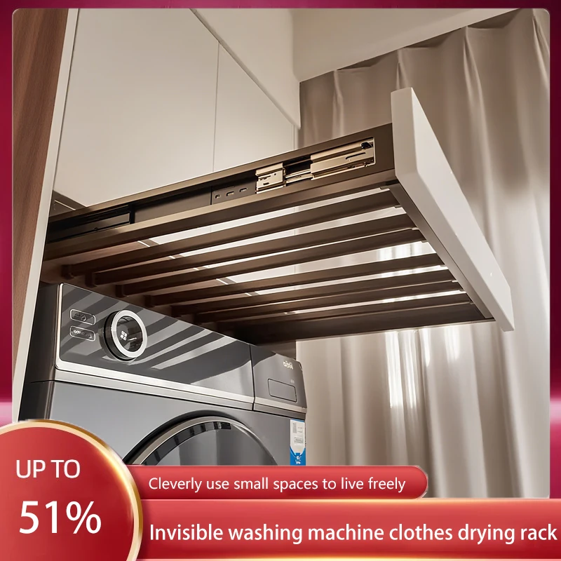 

Built In Wardrobe Concealed Invisible Telescopic Slide Rail Pull Out Clothes Rack With Pants Hanger For Above Washer Balcony