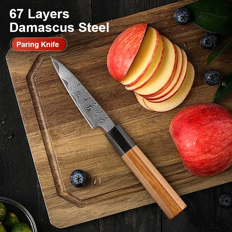 3.5' Japanese Kitchen Knifes 67-layers Damascus Steel Chef Kitchen Paring Knife Cooking Tool Rosewood Handle