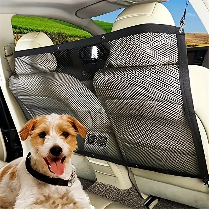 Universal Car Dog Barrier Net Breathable Pet Separation Mesh for Vehicle Rear Seat Safety Isolation Rope Organizer