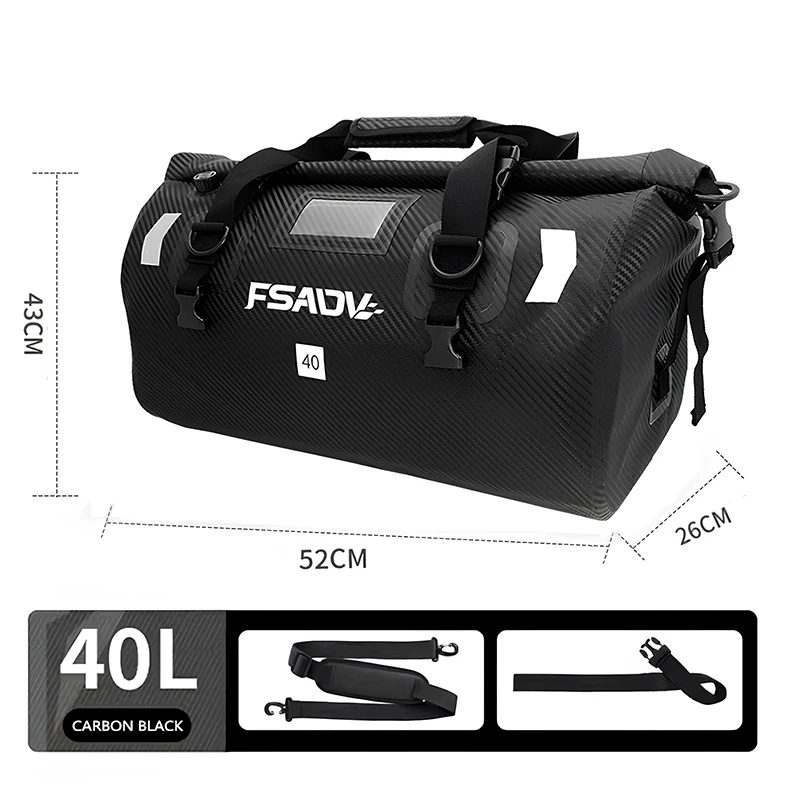Carbon Zwarte Motorfiets Waterdichte Achtertas Reizen Outdoor Bagage Tas 40/66L Motorbagage Rugzak Motorfiets Zadeltas