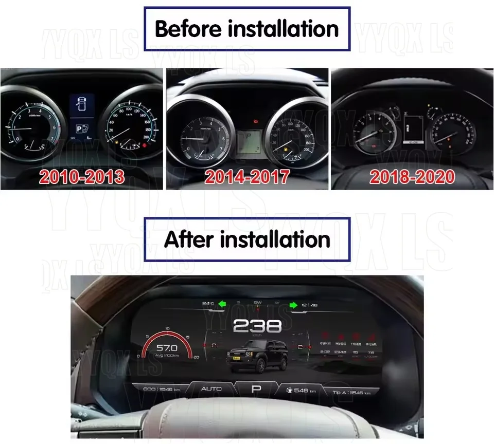 12.3'' for Toyota Land Cruiser 120 Prado 2010-2022 New Design LCD Speedometer Digital Dashboard Panel Virtual Auto Meter