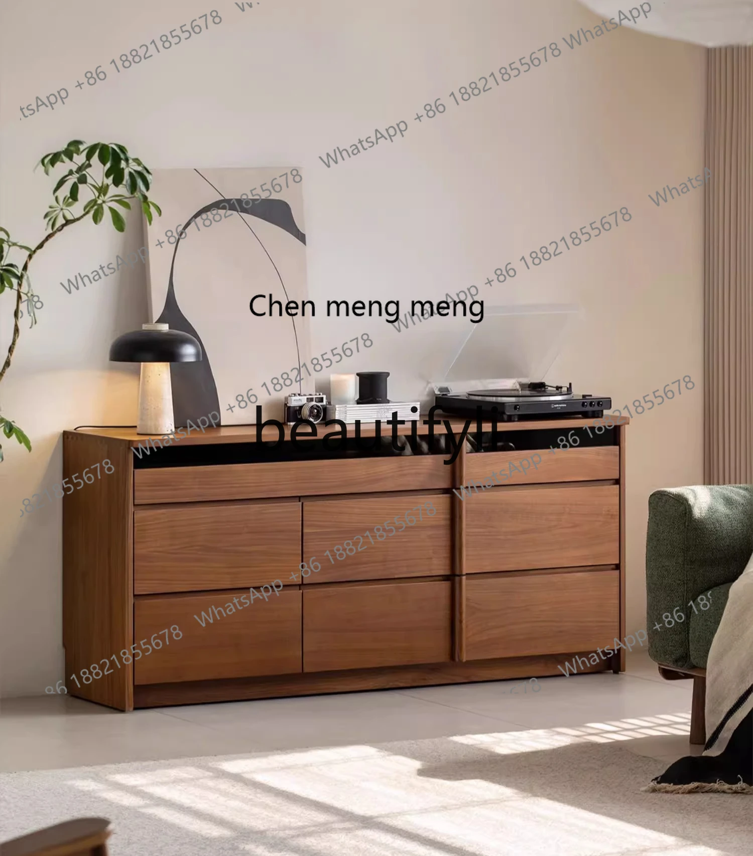 

Q178 Solid wood eight-bucket cabinet, living room, black walnut, chest of drawers, wall locker, bedroom, end of bed