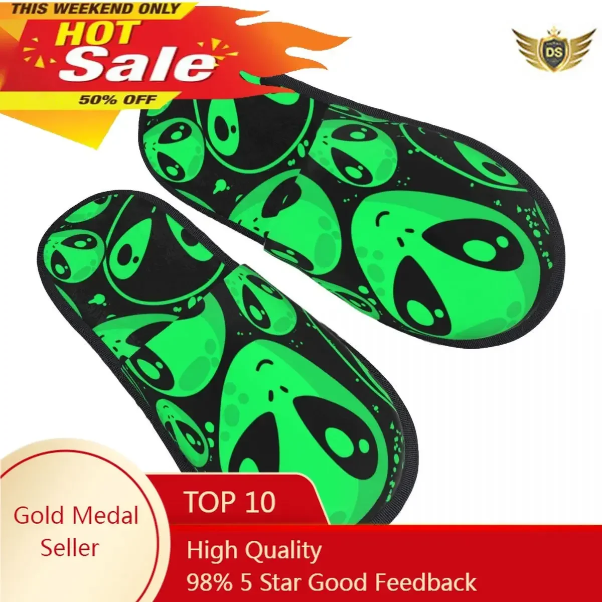 

Men Women Plush Indoor Slippers Green Alien UFO Warm Soft Shoes Home Footwear Autumn Winter