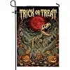 Dinosaur Garden Flag, Spooky Fanciful Pumpkins Moon Halloween Orange Double Sided Burlap Small Garden Yard Flag for Outdoor  cci