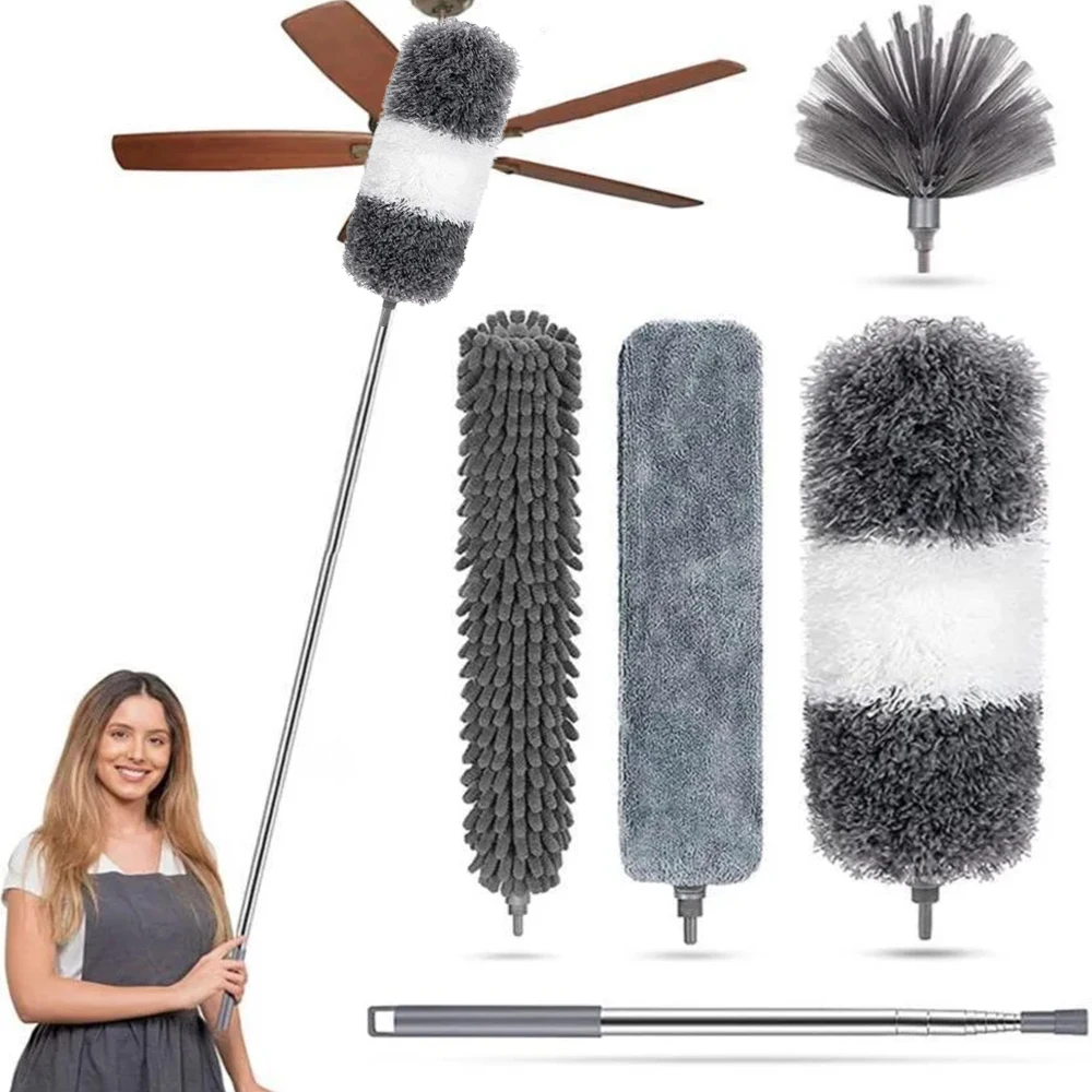 4/7pc/set Telescopic Dusting Brush,Bendable Head Duster,Crevice Spider Web Removal Brush,For Ceiling,Ceiling Fan,Telescopic Tool