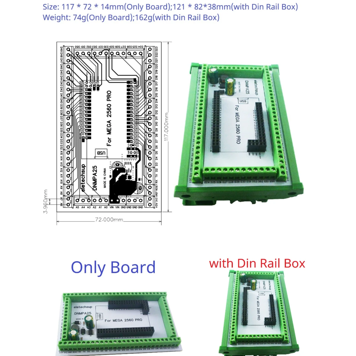 MEGA2560 PRO DIN Rail Expansion Board DC-DC 5V 2A Converter 3.96mm Mount Screw Terminal Block Adapter Module DNMPA25 for Arduino