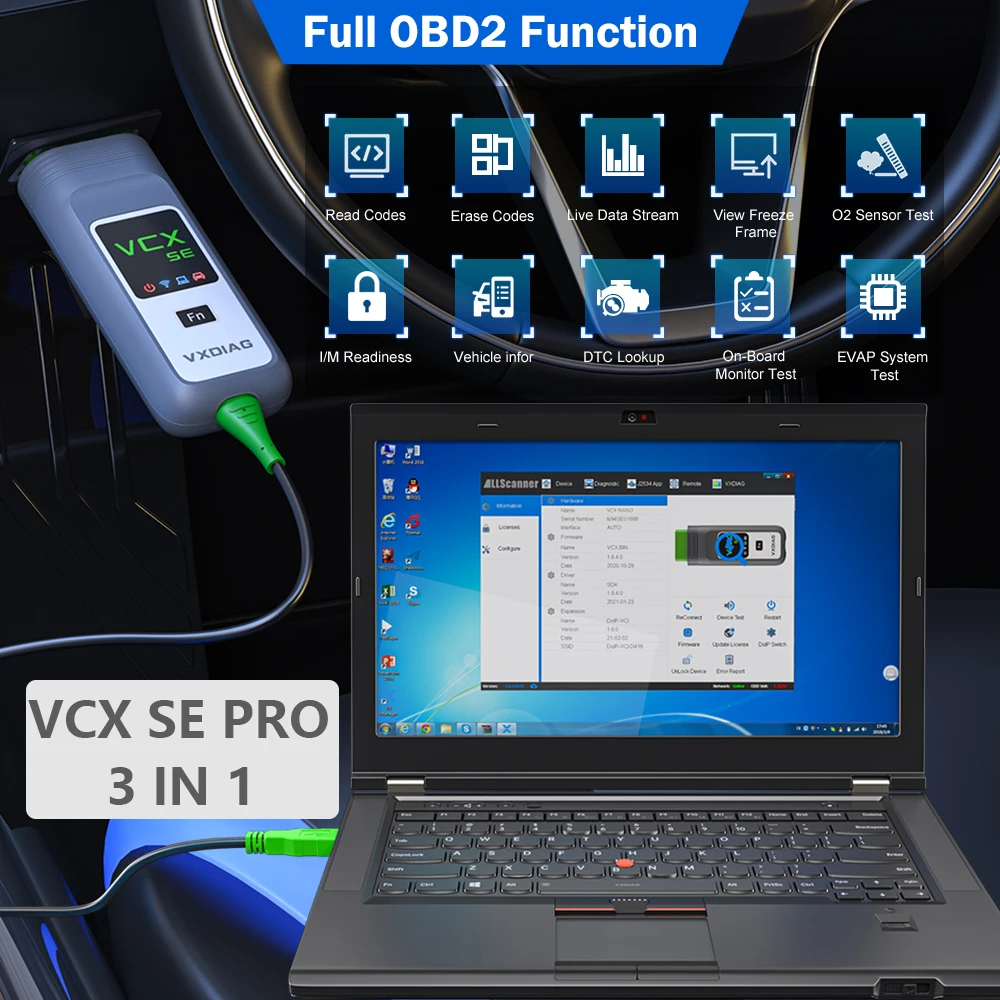 VXDIAG SE Pro 3 in 1 Car Diagnostic Tool For Toyota/Subar/VW/Audi/Volvo/Ford 3-in-1 OBD2 Scanner ECU Coding