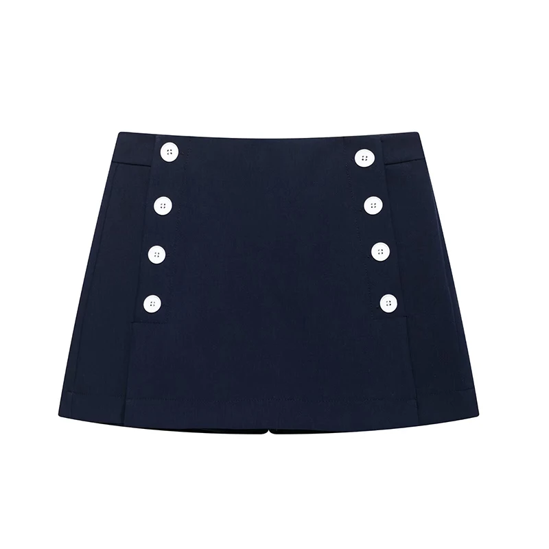 YENKYE Preppy Front Button Skort Women High Waist Wrap Front A-line Mini Shorts Skirts  for Office & Daily Outfit