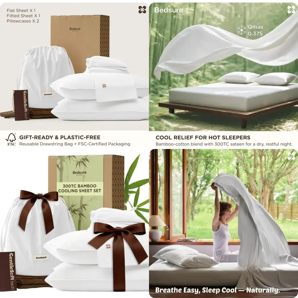 

Queen Size Bamboo Rayon Sheets, Cooling & Breathable, Deep Pocket up to 18, Hotel-Quality Luxury Bedding for Hot Sleepers, White