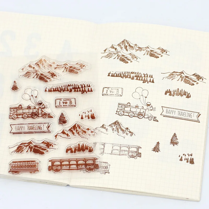 Japanese mountain train digital bird transparent silicone seal children\'s DIY hand account rubber stamps decorator scrapbook