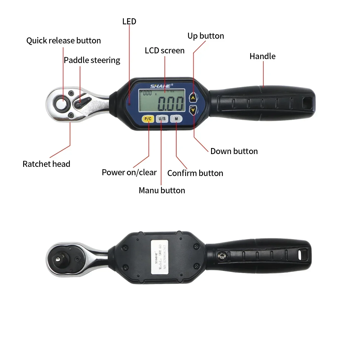 SHAHE Mini Digital Torque Wrench 1/4 3/8 1/2 Adjustable Professional Electronic Torque Wrench Digital Hand Tools